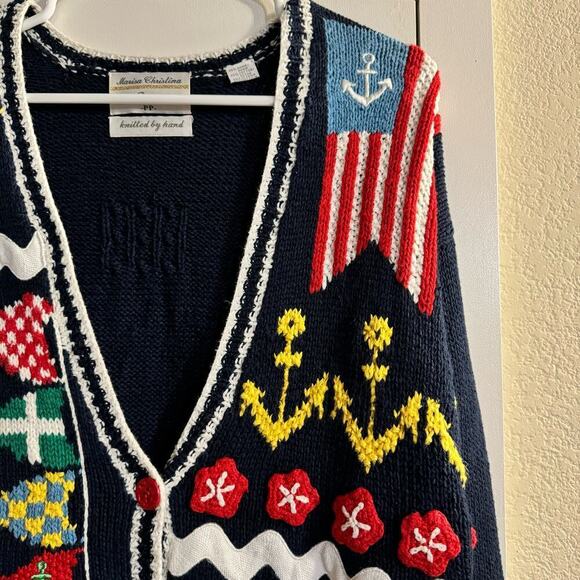 Vintage Marisa Christina Nautical Chunky Hand Knit Cardigan Size PP Grannycore - Picture 7 of 11
